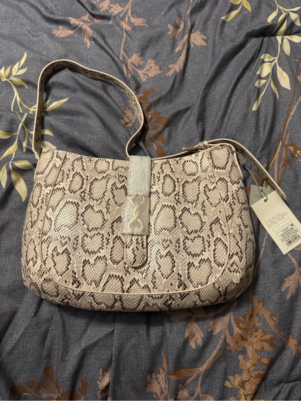 a new day Snake-Print Shoulder Bag in Beige and Taupe